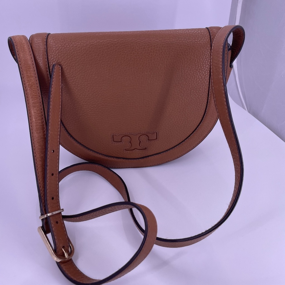 Tory Burch brown front flap cross body/shoulder bag